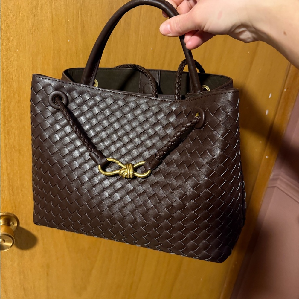 Handwoven Brown Leather Tote Bag